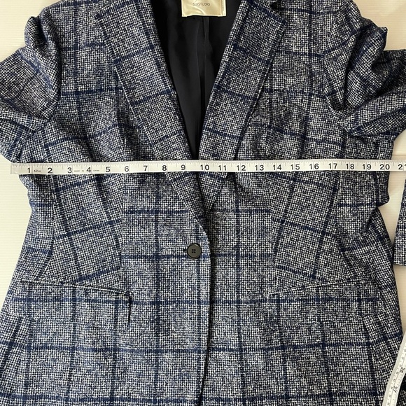 SUISTUDIO • Cameron Single Breasted Wool Blend Blazer Blue Check Size 46R US 18 - Picture 5 of 14